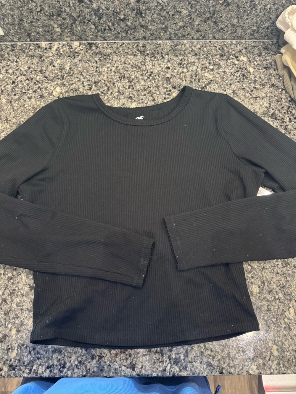 Hollister Black Ribbed Long-Sleeve Crewneck Top